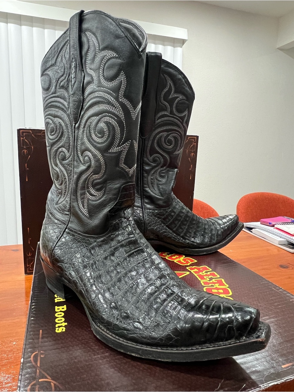 Men's Black Western Cowboy Boots with Textured Exotic Foot
